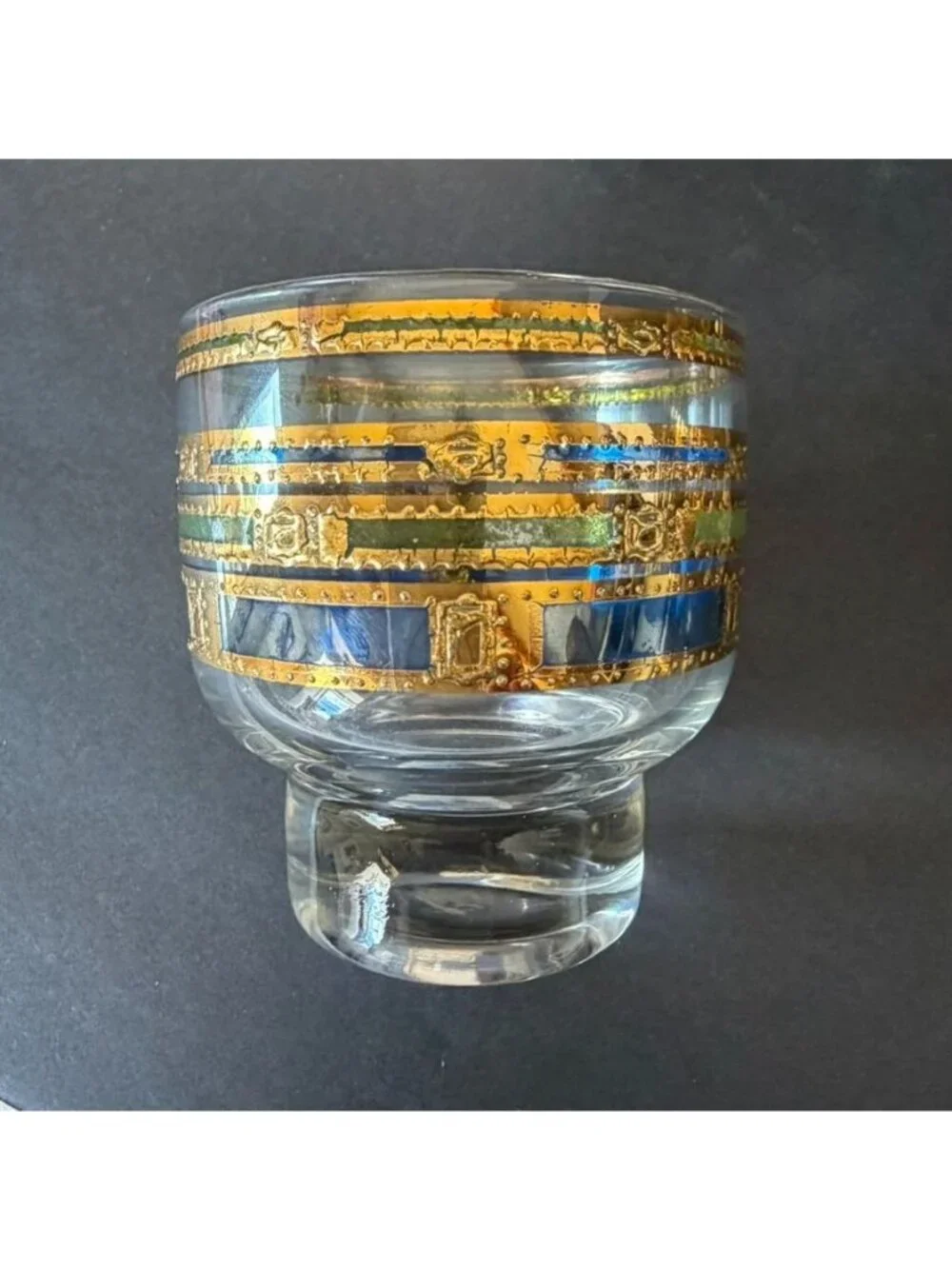 MCM Culver Empress 6-Piece Footed Whiskey & Ice Bucket Set 22kt Gold Blue Green